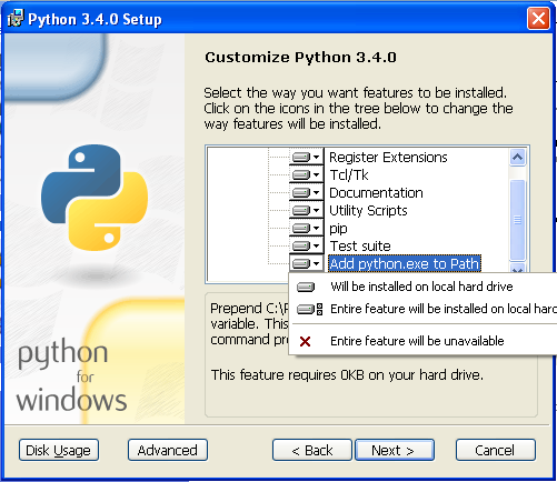Don't forget to add Python to the Path